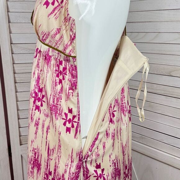 Loft Silk Ikat Tribal Print Maxi Dress Sundress Pink Cream Size 2 - Picture 10 of 15